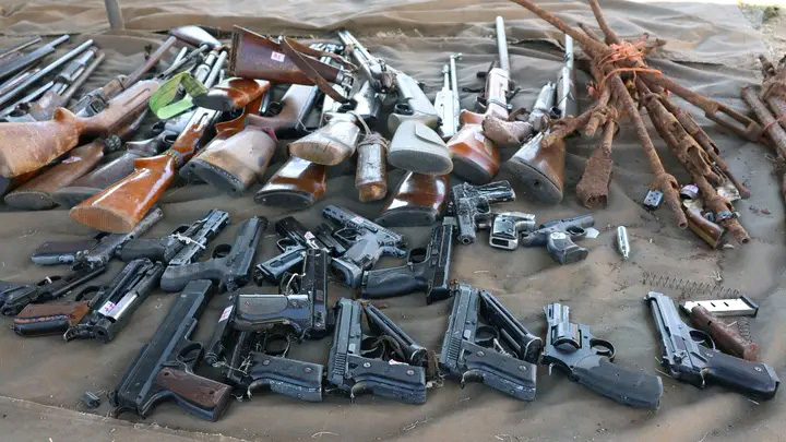 Some of the guns that were destroyed yesterday by the police at Matsapha Police Academy. (Courtesy pics)